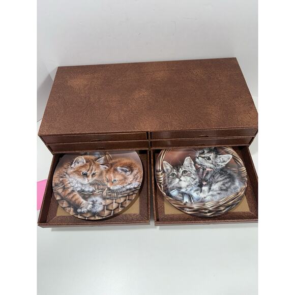 Bradex Seasons Cabinet Plates Cats Friends Etc Porcelain 7.75” Lot Of 7 & Case - Picture 3 of 13